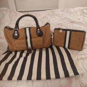 Rare L.A.M.B. Gwen Stefani Saddle Alston Satchel Bag & Cosmetics Make-up Bag